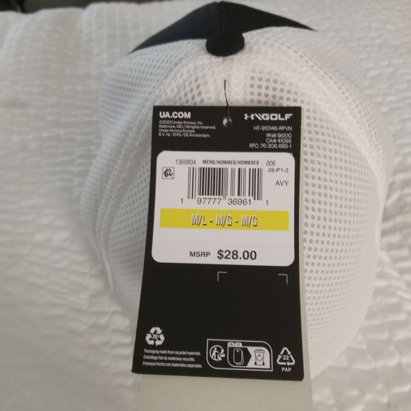 Under Armour Golf Hat Men’s Blue Cap Flex Stretch Fitted White Cool Switch M/L - Picture 3 of 3